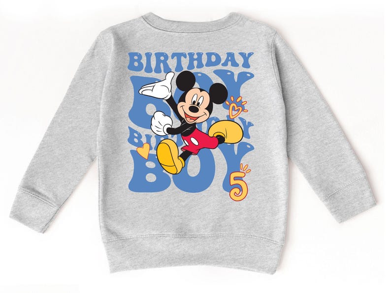 Custom Mickey Mouse Birthday Toddler Sweatshirt, Disney Birthday Boy Gift, Personalized Name 2T 3T 4T 5T Sweater, Birthday Party Crew Neck