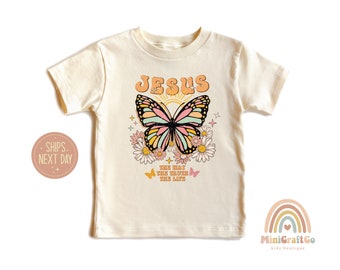Jesus The Way The Truth The Life Butterfly, Jesus Butterfly Shirt, Christian Shirts for Kids, Bible Verse Butterfly Natural Shirt