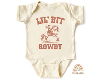 Western Rodeo Baby Girl Onesie®, Lil’ Bit Rowdy Kids Shirt, First Rodeo Birthday Gift, Wild West  Cowgirl Toddler T-Shirt, Cowgirl Baby Show