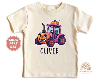 Custom Pumpkin Tractor Toddler Shirt, Personalized Halloween Tee