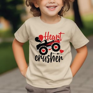 Valentines Day Boys Shirt, Cute Truck Valentine Kids Shirt Gift, Heart Crusher Toddler Tee, Funny Valentines Day, Baby Boy  Onesie®