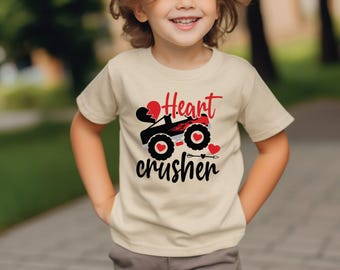 Valentines Day Boys Shirt, Cute Truck Valentine Kids Shirt Gift, Heart Crusher Toddler Tee, Funny Valentines Day, Baby Boy  Onesie®