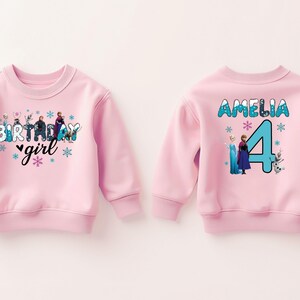 Custom Frozen Birthday Girl Shirt, Disney Princess Elsa Birthday Gift, Anna Kids Tee, Disneyland Toddler Trip Tshirt, Toddler Sweatshirt, Birthday Girl Gift, Frozen Birthday Gift Shirt Personalized Girl Birthday Tee, Custom Name Age Shirt, Princess Birthday Outfit, Winter Birthday Party