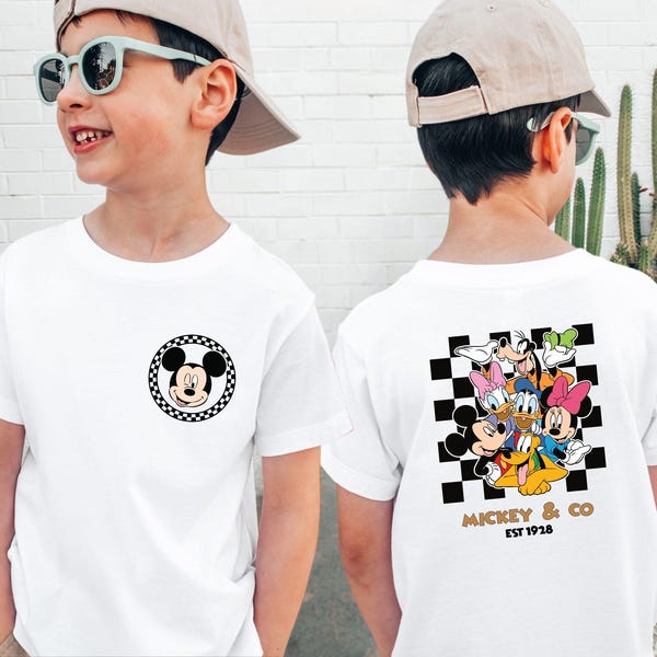 Checkered Mickey And Friends Kids Shirt, Toddler Boy Gift, Minnie Mouse, Mickey And Co T-Shirt, Disney Characters Birthday Boy Girl Tees