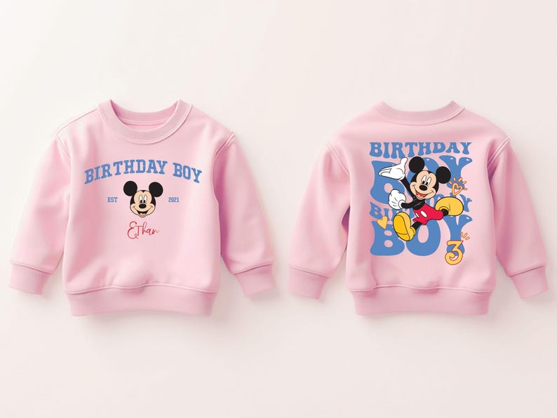 Custom Mickey Mouse Birthday Toddler Sweatshirt, Disney Birthday Boy Gift, Personalized Name 2T 3T 4T 5T Sweater, Birthday Party Crew Neck