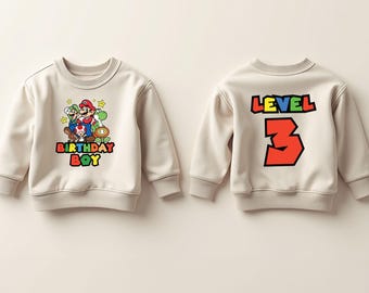 Custom Super Mario Birthday Sweatshirt: Personalized Kids Party Gift
