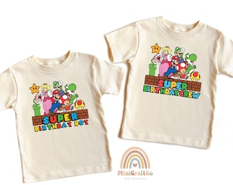 Super Mario Birthday Crew T-Shirt, Handmade Cotton Party Tee