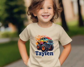Personalized Monster Truck Toddler Shirt, Boys Cotton Tee