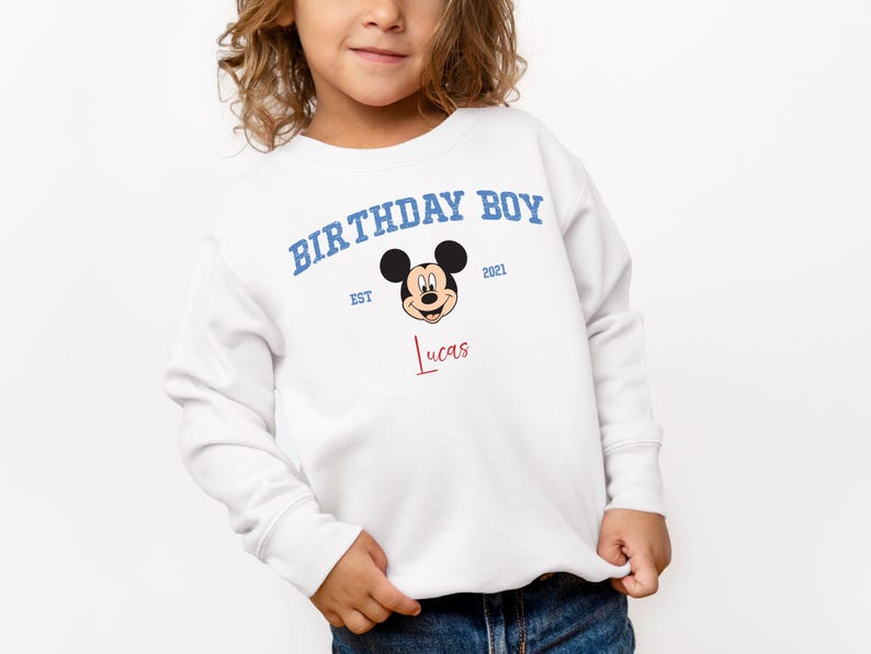 Custom Mickey Mouse Birthday Toddler Sweatshirt, Disney Birthday Boy Gift, Personalized Name 2T 3T 4T 5T Sweater, Birthday Party Crew Neck