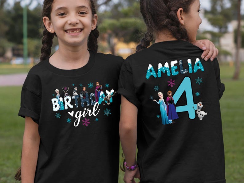 Custom Frozen Birthday Girl Shirt, Disney Princess Elsa Birthday Gift, Anna Kids Tee, Disneyland Toddler Trip Tshirt, Toddler Sweatshirt, Birthday Girl Gift, Frozen Birthday Baby Onesie®, Shirt Personalized Girl Birthday Tee, Custom Name Age Shirt, Princess Birthday Outfit, Winter Birthday Party