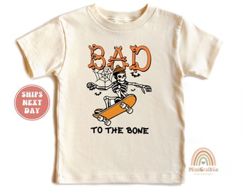 Halloween Skeleton T-Shirt, Bad to the Bone Skeleton Shirt, Skater Boy Gift, Skateboard Toddler Tee, Boys Halloween Tee, Skeleton Onesie®