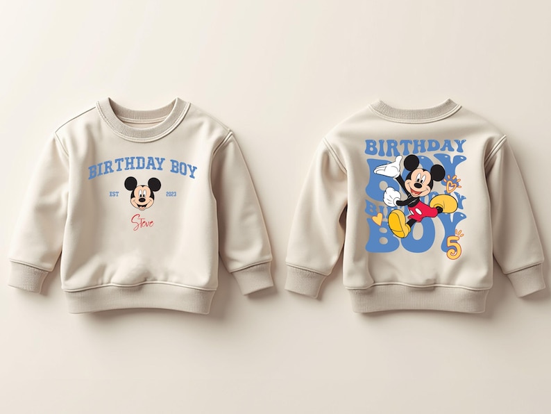 Custom Mickey Mouse Birthday Toddler Sweatshirt, Disney Birthday Boy Gift, Personalized Name 2T 3T 4T 5T Sweater, Birthday Party Crew Neck