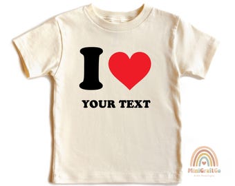 Valentines Day Custom Text Kids Shirt, Personalized I Heart Toddler Sweatshirt, Baby Announcement Onesie®, Toddler Name Tee