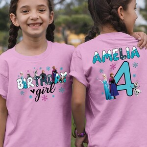 Custom Frozen Birthday Girl Shirt, Disney Princess Elsa Birthday Gift, Anna Kids Tee, Disneyland Toddler Trip Tshirt, Toddler Sweatshirt, Birthday Girl Gift, Frozen Birthday Baby Onesie®, Shirt Personalized Girl Birthday Tee, Custom Name Age Shirt, Princess Birthday Outfit, Winter Birthday Party