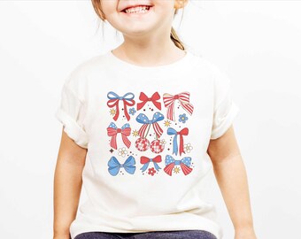 4th of July Ribbon Bow Girl Shirt, Patriotic Coquette Tee, Toddler Gift