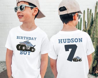 Personalized Shark Monster Truck Birthday Shirt, Kids Party Tee