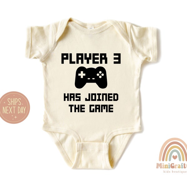 Newborn Gift - Player 3 Has Joined the Game Baby Onesie®, Computer Gamer Tee- Birth Announcement Shirt, Gamer Parents New Baby Gift