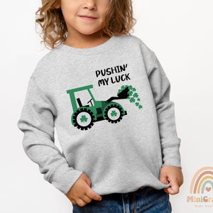 Kids Pushing My Luck St Patricks Day Toddler Sweatshirt, Irish Gifts For Kids, Cute Green Shamrock Crew Neck, Custom Name Lucky 2T 3T 4T Sweatshirt, Funny St Paddys Gifts, Tractor Toddler 5T Sweatshirt, Green Shamrock Sweatshirt, Lucky Sweatshirt