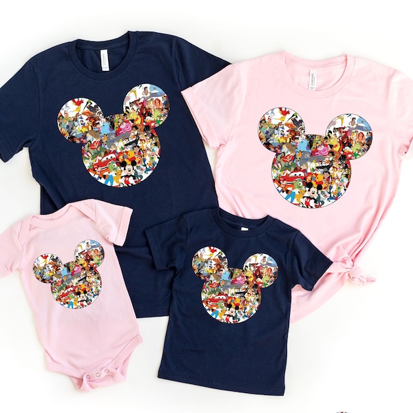 Disney Trip Group Shirts, Fun Cartoon Figures Family Shirt, Children's Animated Characters Tee, Mickey Mouse Ears Shirt, Disney Trip 2024