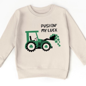 Kids Pushing My Luck St Patricks Day Toddler Sweatshirt, Irish Gifts For Kids, Cute Green Shamrock Crew Neck, Custom Name Lucky 2T 3T 4T Sweatshirt, Funny St Paddys Gifts, Tractor Toddler 5T Sweatshirt, Green Shamrock Sweatshirt, Lucky Sweatshirt