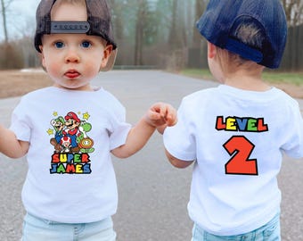 Custom Mario Birthday Boy Shirt, Matching Family Tee, Personalized Name Toddler Gifts, Super Mario Kids Shirt, Birthday Party T-Shirt