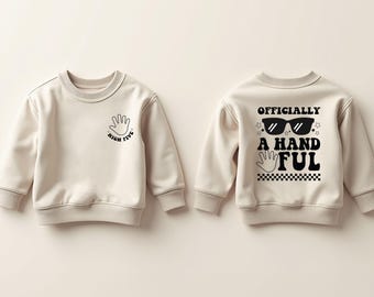 5th Birthday High Five Toddler Sweatshirt, Officially A Handful Birthday Boy Gift, Fifth Birthday Party 5T Sweatshirts, Birthday Girl Crewne