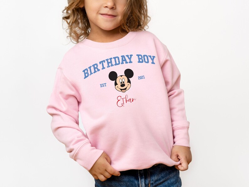 Custom Mickey Mouse Birthday Toddler Sweatshirt, Disney Birthday Boy Gift, Personalized Name 2T 3T 4T 5T Sweater, Birthday Party Crew Neck