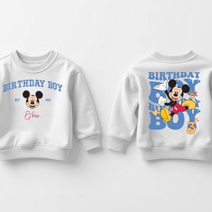 Custom Mickey Mouse Birthday Toddler Sweatshirt, Disney Birthday Boy Gift, Personalized Name 2T 3T 4T 5T Sweater, Birthday Party Crew Neck