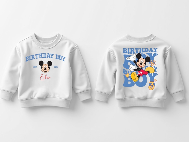 Custom Mickey Mouse Birthday Toddler Sweatshirt, Disney Birthday Boy Gift, Personalized Name 2T 3T 4T 5T Sweater, Birthday Party Crew Neck