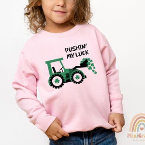 Kids Pushing My Luck St Patricks Day Toddler Sweatshirt, Irish Gifts For Kids, Cute Green Shamrock Crew Neck, Custom Name Lucky 2T 3T 4T Sweatshirt, Funny St Paddys Gifts, Tractor Toddler 5T Sweatshirt, Green Shamrock Sweatshirt, Lucky Sweatshirt