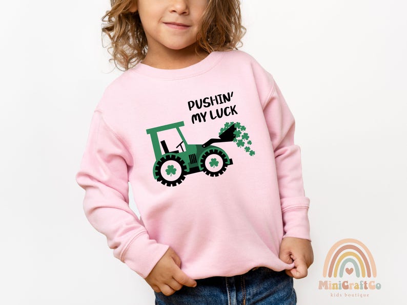 Kids Pushing My Luck St Patricks Day Toddler Sweatshirt, Irish Gifts For Kids, Cute Green Shamrock Crew Neck, Custom Name Lucky 2T 3T 4T Sweatshirt, Funny St Paddys Gifts, Tractor Toddler 5T Sweatshirt, Green Shamrock Sweatshirt, Lucky Sweatshirt