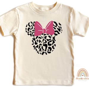 Leopard Print Minnie Mouse Kids Shirt, Disneyworld Minnie Ear With Bow T Shirt, Disney Trip Family Vocation Tees, Disneyland  2025 Shirts