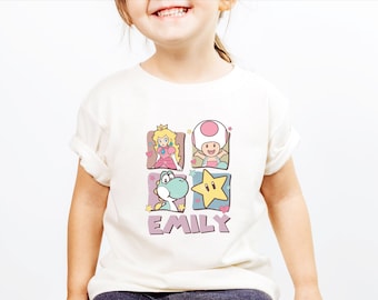 Princess Peach Custom Girl Shirt, Super Mario Birthday Shirt, Custom Princess Peach Shirt,Mario Baby Onesie®, Princess and Friends Party Tee
