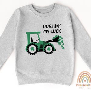 Kids Pushing My Luck St Patricks Day Toddler Sweatshirt, Irish Gifts For Kids, Cute Green Shamrock Crew Neck, Custom Name Lucky 2T 3T 4T Sweatshirt, Funny St Paddys Gifts, Tractor Toddler 5T Sweatshirt, Green Shamrock Sweatshirt, Lucky Sweatshirt
