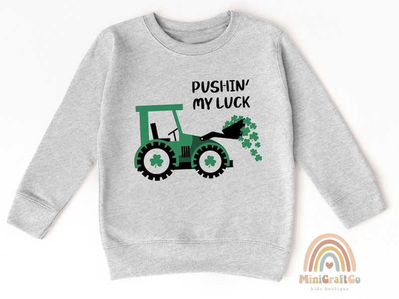 Kids Pushing My Luck St Patricks Day Toddler Sweatshirt, Irish Gifts For Kids, Cute Green Shamrock Crew Neck, Custom Name Lucky 2T 3T 4T Sweatshirt, Funny St Paddys Gifts, Tractor Toddler 5T Sweatshirt, Green Shamrock Sweatshirt, Lucky Sweatshirt
