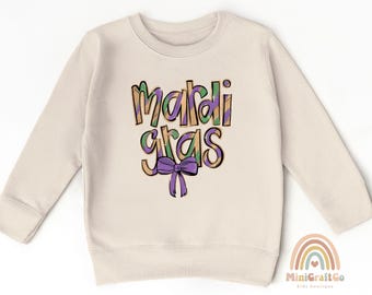 Mardi Gras Couqette Bow Toddler Sweatshirt, New Orleans Kids Gifts, Louisiana Mardi Gras Outfits, Fat Tuesday Festival 2T 3T 4T Sweatshirts