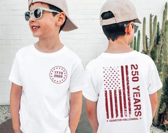Kids USA 250th Anniversary Shirt, Distressed American Flag Tee, Patriotic Toddler Apparel