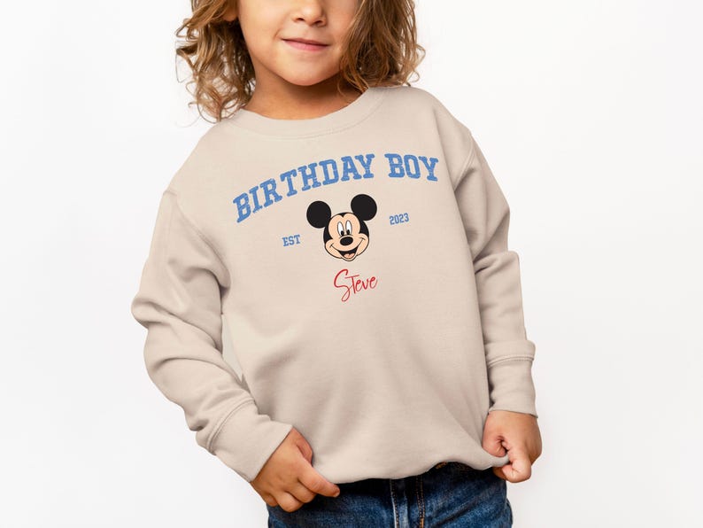 Custom Mickey Mouse Birthday Toddler Sweatshirt, Disney Birthday Boy Gift, Personalized Name 2T 3T 4T 5T Sweater, Birthday Party Crew Neck