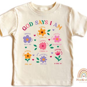 God Says I Am Girl Shirt, Christian Toddler Gift, Jesus Sweatshirt, Baptism gift Girl Tee, Christian Clothing, Brave Worthy Strong Inspirational Sweater for Children, Flower Baby Girl Outfit, Floral Bible Verse Kids T-Shirt, Faith Based Outfit