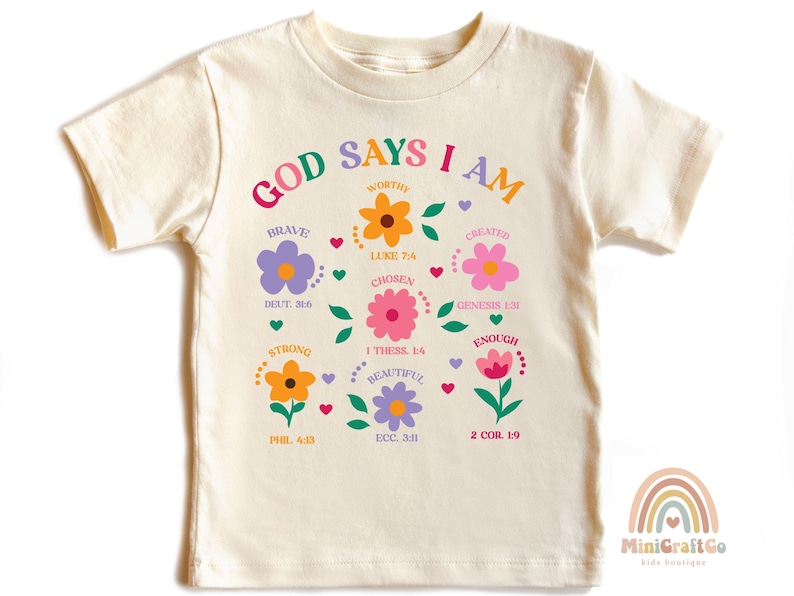 God Says I Am Girl Shirt, Christian Toddler Gift, Jesus Sweatshirt, Baptism gift Girl Tee, Christian Clothing, Brave Worthy Strong Inspirational Sweater for Children, Flower Baby Girl Outfit, Floral Bible Verse Kids T-Shirt, Faith Based Outfit