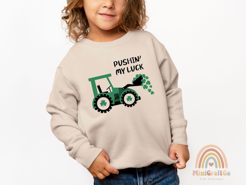 Kids Pushing My Luck St Patricks Day Toddler Sweatshirt, Irish Gifts For Kids, Cute Green Shamrock Crew Neck, Custom Name Lucky 2T 3T 4T Sweatshirt, Funny St Paddys Gifts, Tractor Toddler 5T Sweatshirt, Green Shamrock Sweatshirt, Lucky Sweatshirt
