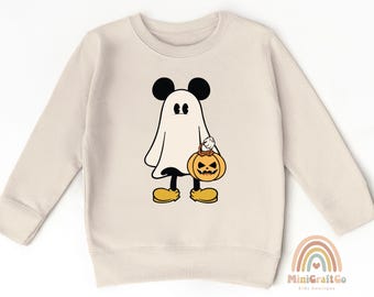 Mickey Mouse Halloween Sweatshirt: Spooky Ghost & Pumpkin Toddler Crewneck