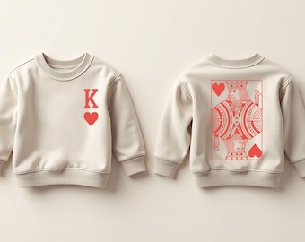 King of Hearts Valentines Toddler Sweatshirt, Toddler Boy Gift, Playing Card Valentine Day Kids Sweater, Queen of Hearts Youth Crew Neck