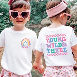 3rd Birthday Girl Shirt, Young Wild And Three Toddler Girl Gift, Third Birthday Girl Tee, Retro Birthday Party Girl Outfit, Three Year Old