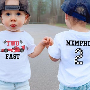 Two Fast Race Car Toddler Shirt, Custom Name Birthday Party T Shirt, Funny 2nd Birthday Gift, Personalized Birthday Boy Tee, Second Birthday