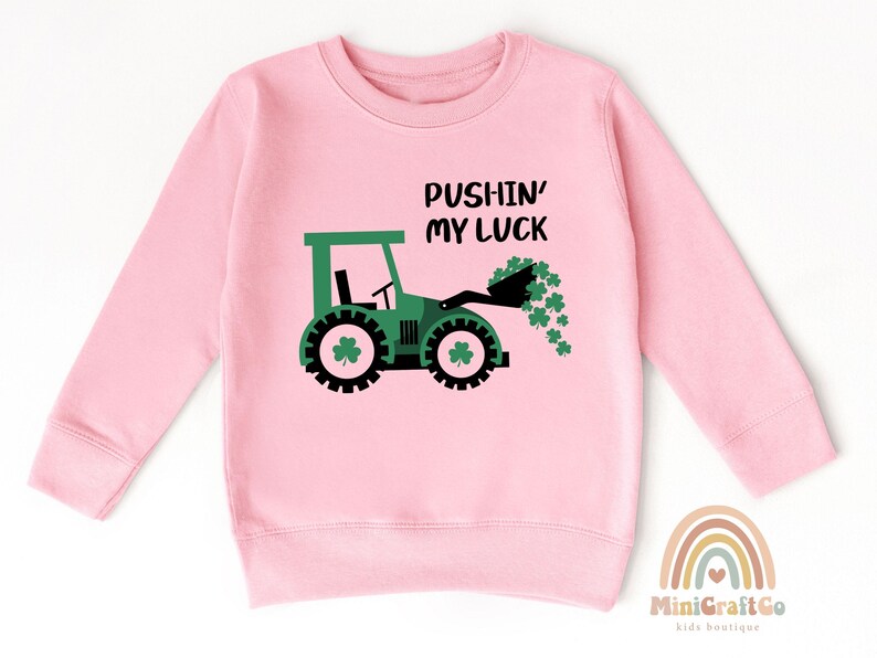 Kids Pushing My Luck St Patricks Day Toddler Sweatshirt, Irish Gifts For Kids, Cute Green Shamrock Crew Neck, Custom Name Lucky 2T 3T 4T Sweatshirt, Funny St Paddys Gifts, Tractor Toddler 5T Sweatshirt, Green Shamrock Sweatshirt, Lucky Sweatshirt