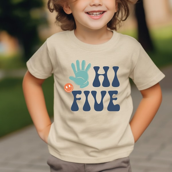 Hi Five Birthday Shirt, Birthday Toddler Shirt, Fifth Birthday Natural Toddler Shirt, 5th Birthday Shirt, 5 Year Old Gift, 5 Fingers Shirt