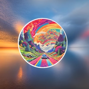 Rainbow Road Vinyl Sticker | Dishwasher Safe | Waterproof | High Quality | Night | Sticker |