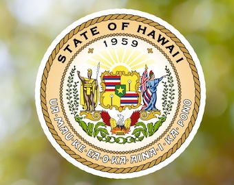 Hawaii Sticker State Seal made with Vinyl, Decal for Book, Laptop, Car, Water Bottle, Helmet, Toolbox, ...
