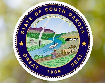 South Dakota Sticker State Seal made with Vinyl, Decal for Book, Laptop, Car, Water Bottle, Helmet, Toolbox, ...